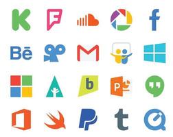 20 social medios de comunicación icono paquete incluso PowerPoint primero videista microsoft compartir diapositivas vector