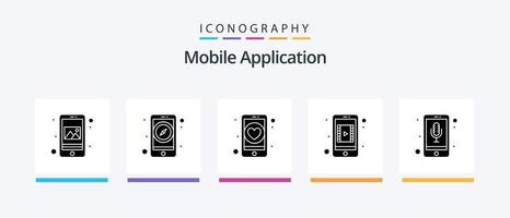 Mobile Application Glyph 5 Icon Pack Including mobile recorder. app. mobile video. mobile app. Creative Icons Design vector