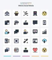 Creative Web And Social Media 25 Line FIlled icon pack  Such As media. emoticon. worldwide. emojis. plus vector