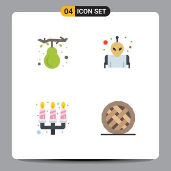 Set of 4 Modern UI Icons Symbols Signs for autumn flame pear space baking Editable Vector Design Elements
