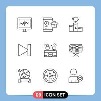 9 Thematic Vector Outlines and Editable Symbols of next forward smartphone end cup Editable Vector Design Elements