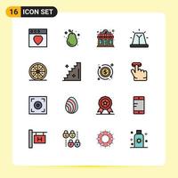 Pack of 16 Modern Flat Color Filled Lines Signs and Symbols for Web Print Media such as food siren hotel emergency alert Editable Creative Vector Design Elements