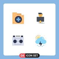 4 Thematic Vector Flat Icons and Editable Symbols of aid audio recording first user digital audio Editable Vector Design Elements