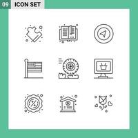 Mobile Interface Outline Set of 9 Pictograms of wheel friction map usa states Editable Vector Design Elements