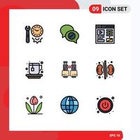 Universal Icon Symbols Group of 9 Modern Filledline Flat Colors of search binoculars chatting tea cup Editable Vector Design Elements