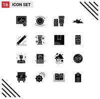Pictogram Set of 16 Simple Solid Glyphs of devices nature code hill mountain Editable Vector Design Elements