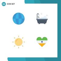 Set of 4 Modern UI Icons Symbols Signs for earth flg bathroom helios heartflag Editable Vector Design Elements