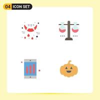 Editable Vector Line Pack of 4 Simple Flat Icons of halloween mobile vampire laboratory glassware chart Editable Vector Design Elements