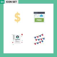 Pack of 4 Modern Flat Icons Signs and Symbols for Web Print Media such as currency wanted access technology party decoration Editable Vector Design Elements