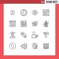 Mobile Interface Outline Set of 16 Pictograms of user hero discovery header lock Editable Vector Design Elements