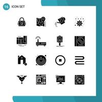 16 Universal Solid Glyph Signs Symbols of settings favorite destination bookmark tank Editable Vector Design Elements