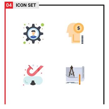 Mobile Interface Flat Icon Set of 4 Pictograms of brainstorming snorkeling idea thinking blueprint Editable Vector Design Elements