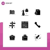 Universal Icon Symbols Group of 9 Modern Solid Glyphs of directions activities science folder internet lock Editable Vector Design Elements