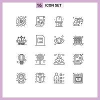 Set of 16 Vector Outlines on Grid for justice balance home help fast Editable Vector Design Elements