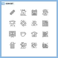 Pictogram Set of 16 Simple Outlines of cafe barbecue window starbucks coffee Editable Vector Design Elements