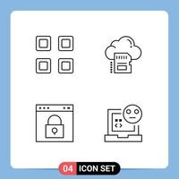 Line Pack of 4 Universal Symbols of grid browser view data lock Editable Vector Design Elements