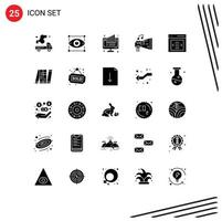 Pack of 25 creative Solid Glyphs of hardware blaster eye audio monitor Editable Vector Design Elements