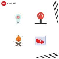 4 Universal Flat Icons Set for Web and Mobile Applications finance fire money sweets world Editable Vector Design Elements