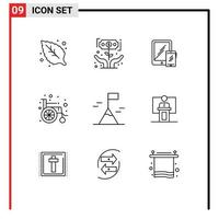 User Interface Pack of 9 Basic Outlines of mountain wheel chair smartphone wheel phone Editable Vector Design Elements