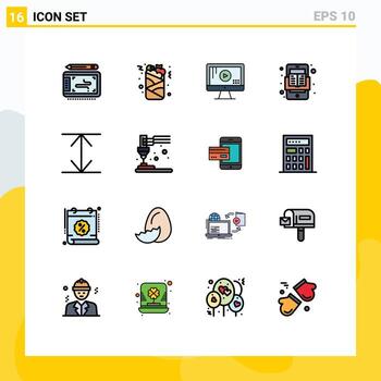 dieciséis usuario interfaz plano color lleno línea paquete de moderno señales y símbolos de expandir leer computadora en línea libro editable creativo vector diseño elementos
