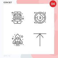 Editable Vector Line Pack of 4 Simple Filledline Flat Colors of education stopwatch e timer spaceship Editable Vector Design Elements