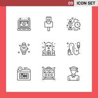 Mobile Interface Outline Set of 9 Pictograms of haunted house halloween team wifi internet of things Editable Vector Design Elements