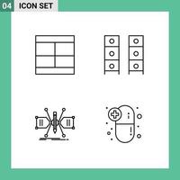 Editable Vector Line Pack of 4 Simple Filledline Flat Colors of create wardrobe illustration furniture constructing Editable Vector Design Elements