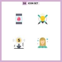 4 User Interface Flat Icon Pack of modern Signs and Symbols of egg bulb holiday light dollar Editable Vector Design Elements