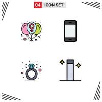 4 Universal Filledline Flat Colors Set for Web and Mobile Applications balloon iphone love devices present Editable Vector Design Elements