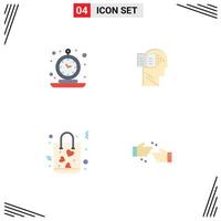 4 Universal Flat Icons Set for Web and Mobile Applications alarm bag retro book love Editable Vector Design Elements