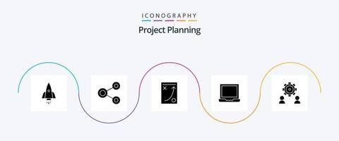 Project Planing Glyph 5 Icon Pack Including laptop. computer. sharing. tactic. planning vector