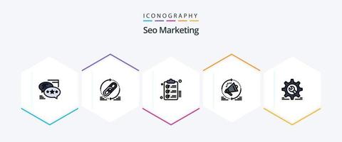 Seo Marketing 25 FilledLine icon pack including megaphone. advertising. website. todo. tasks vector