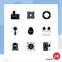 Set of 9 Commercial Solid Glyphs pack for easter romantic insurance romance giving Editable Vector Design Elements