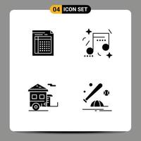 4 User Interface Solid Glyph Pack of modern Signs and Symbols of audit happiness file paper party Editable Vector Design Elements
