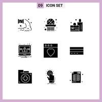 9 User Interface Solid Glyph Pack of modern Signs and Symbols of mac app bag alert laptop Editable Vector Design Elements