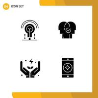 4 User Interface Solid Glyph Pack of modern Signs and Symbols of bulb electricity hotel modern power Editable Vector Design Elements