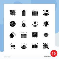 User Interface Pack of 16 Basic Solid Glyphs of cd flag trash business generator Editable Vector Design Elements