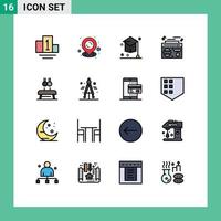 Mobile Interface Flat Color Filled Line Set of 16 Pictograms of rings fitness hat exercise play Editable Creative Vector Design Elements