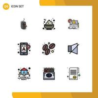 Group of 9 Modern Filledline Flat Colors Set for coffee navigation chemical mobile gps Editable Vector Design Elements