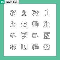 Set of 16 Vector Outlines on Grid for atoms tea transmission tower coffee bone Editable Vector Design Elements