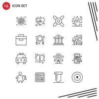 Pictogram Set of 16 Simple Outlines of lunchbox box cooler drop design Editable Vector Design Elements