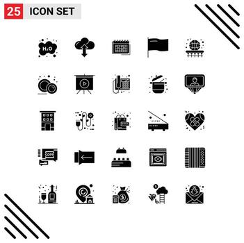 Modern Set of 25 Solid Glyphs Pictograph of flag timetable down schedule event Editable Vector Design Elements