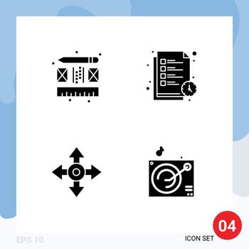 Modern Set of 4 Solid Glyphs and symbols such as creative location reading time list audio Editable Vector Design Elements