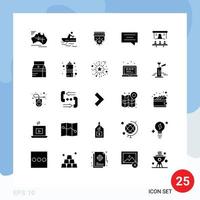 Pack of 25 Modern Solid Glyphs Signs and Symbols for Web Print Media such as market share message water chat business Editable Vector Design Elements