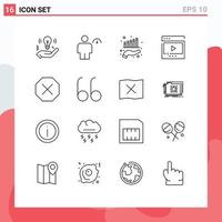 Universal Icon Symbols Group of 16 Modern Outlines of play movie performance media marketing Editable Vector Design Elements