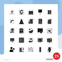 Editable Vector Line Pack of 25 Simple Solid Glyphs of contact address internet money atm Editable Vector Design Elements