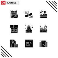 Modern Set of 9 Solid Glyphs Pictograph of database christmas security building bag Editable Vector Design Elements