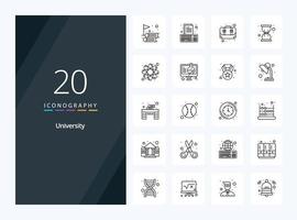 20 University Outline icon for presentation vector