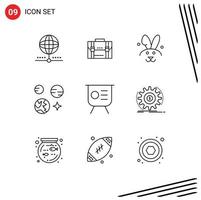 Set of 9 Modern UI Icons Symbols Signs for science planet documents rabbit bynny Editable Vector Design Elements