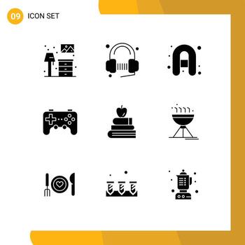 9 9 sólido glifo concepto para sitios web móvil y aplicaciones libros palanca de mando canción juego controlador editable vector diseño elementos
